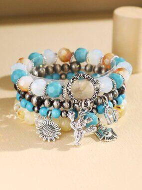 Western Multi Bead with Charm Stackable Bracelet